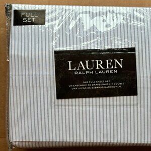 Ralph Lauren FULL Size Taupe Oxford Striped Sheet Set   crisp cotton percale
